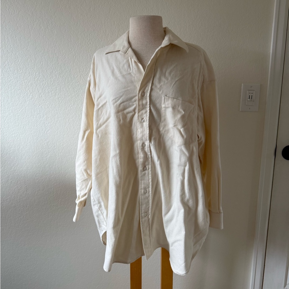 Frank & Eileen Mackenzie One Size Italian Cotton Flannel White Button-Down Shirt - Picture 3 of 10
